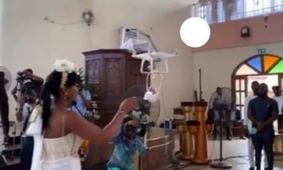 (Video) Drone Delivers Wedding Rings To Kennedy And Tracy Osei At The Their White Wedding